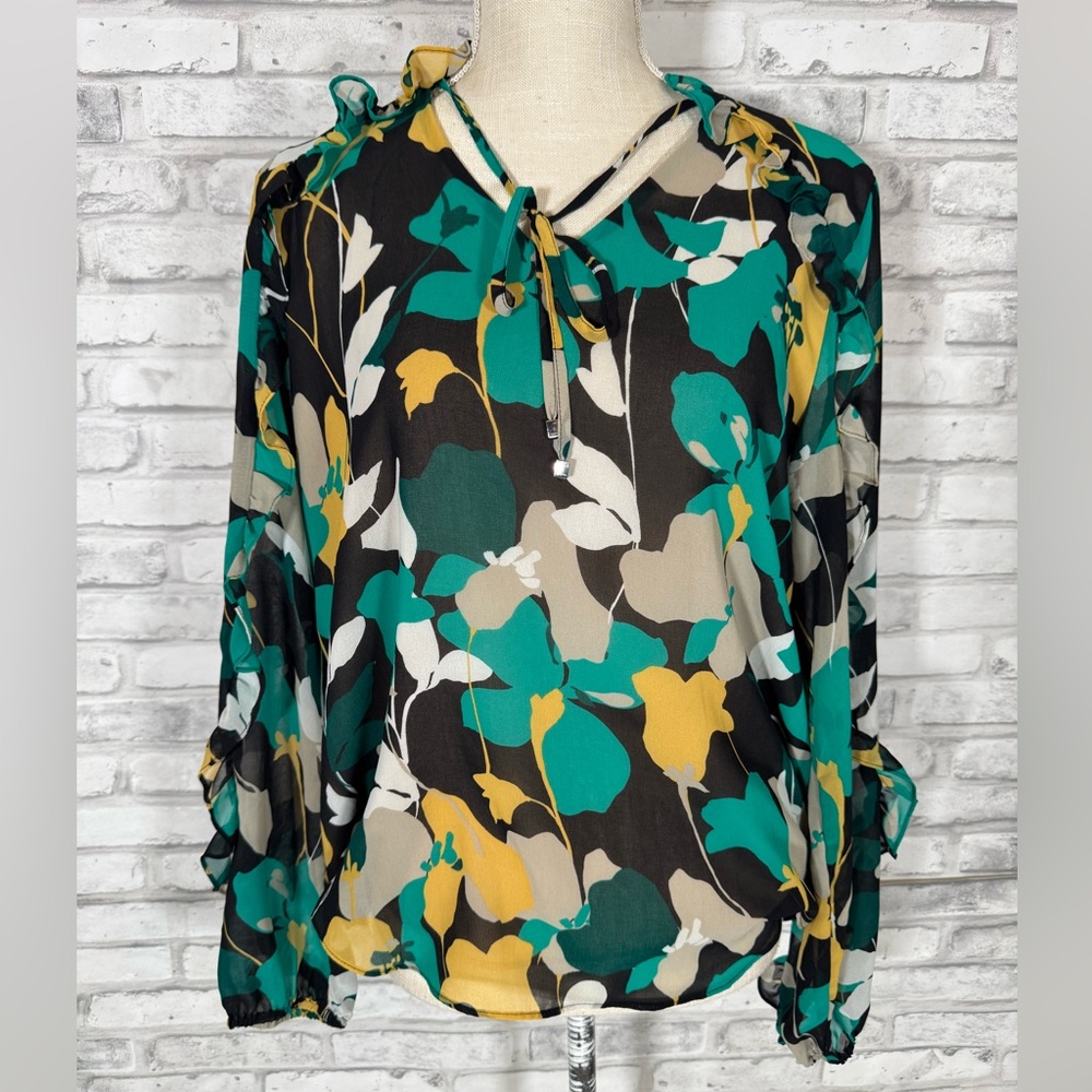 Calvin Klein Floral Print Black Green Yellow Blouse